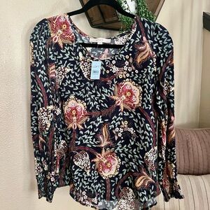 NWT Ann Taylor Loft Floral Print Long Sleeve Blouse Size PS